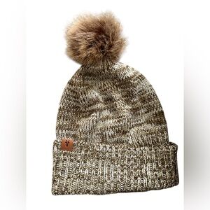 Frye Women’s Brown and Cream Marl Knit Beanie with Pom
